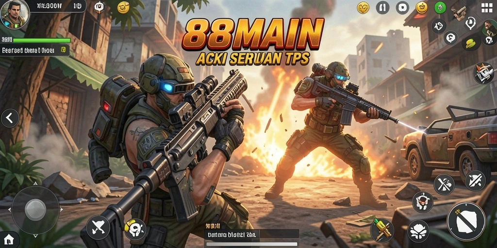 Screenshot utama 88MAIN menampilkan aksi pertempuran yang mendebarkan.