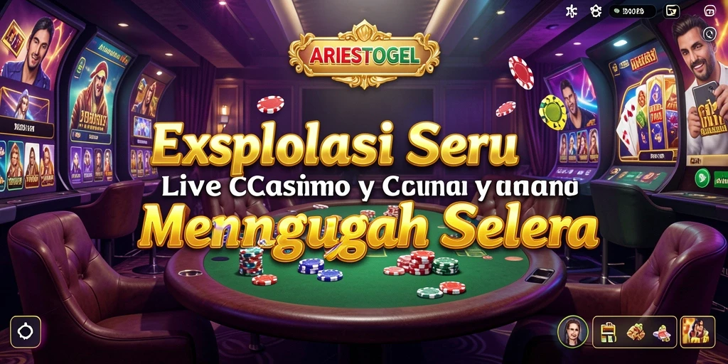 Screenshot utama <strong>ARIESTOGEL</strong> menampilkan dealer langsung dan suasana kasino yang menarik.