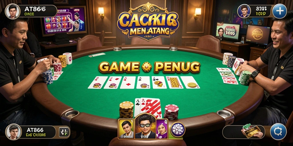 Screenshot utama AT866 menampilkan momen seru bermain poker.