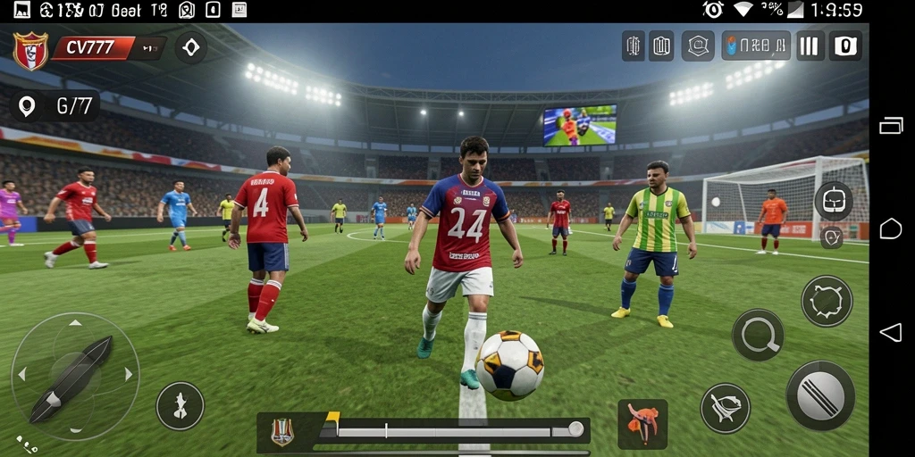Tampilan gameplay yang seru dalam aplikasi sepak bola CV777.