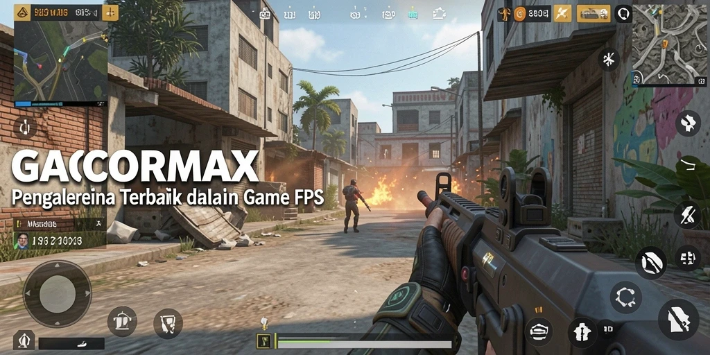Tampilan gameplay menegangkan di GACORMAX yang menampilkan aksi FPS intens.