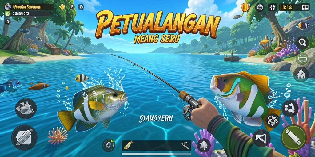 Tampilan gameplay S13 dengan momen menangkap ikan.