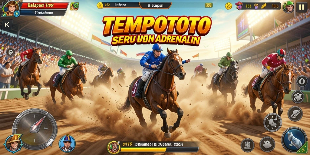 Screenshot gameplay TEMPOTOTO yang menunjukkan balapan seru di lintasan menantang.